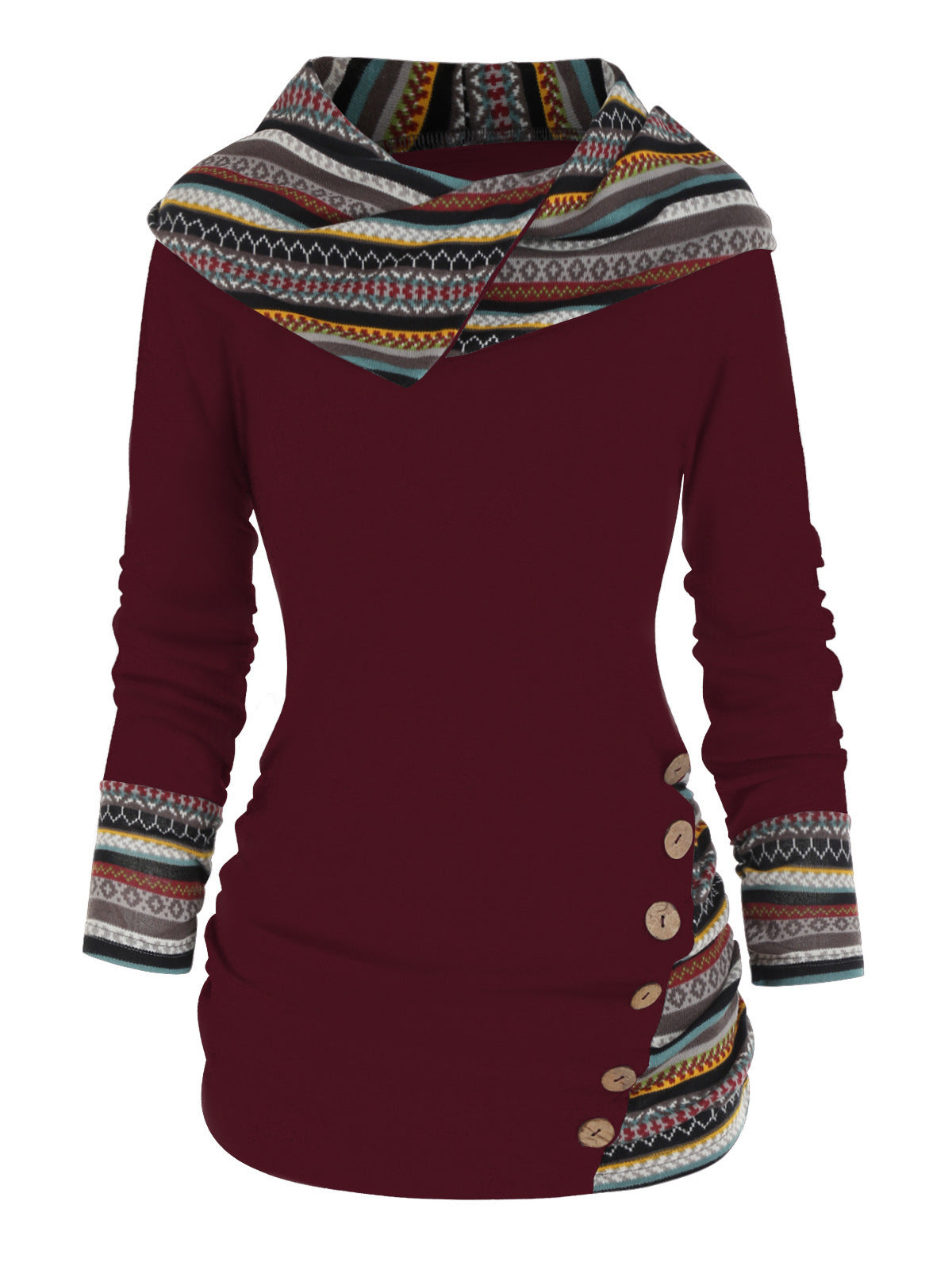 Sudadera con capucha boho patchwork para mujer