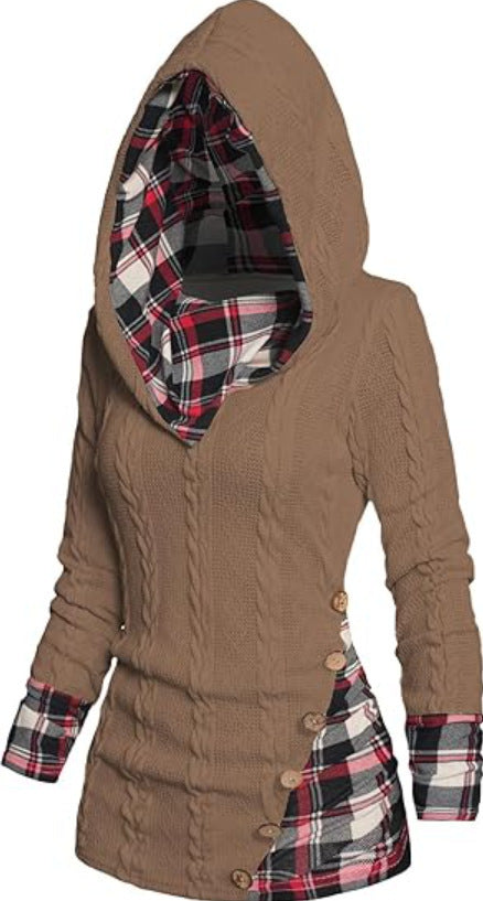 Elena | Sudadera con capucha y patchwork de punto Highland