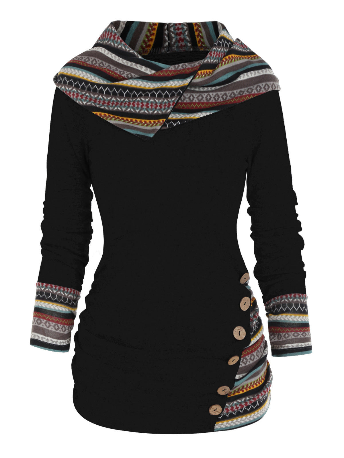 Sudadera con capucha boho patchwork para mujer