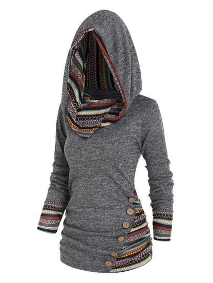 Sudadera con capucha boho patchwork para mujer
