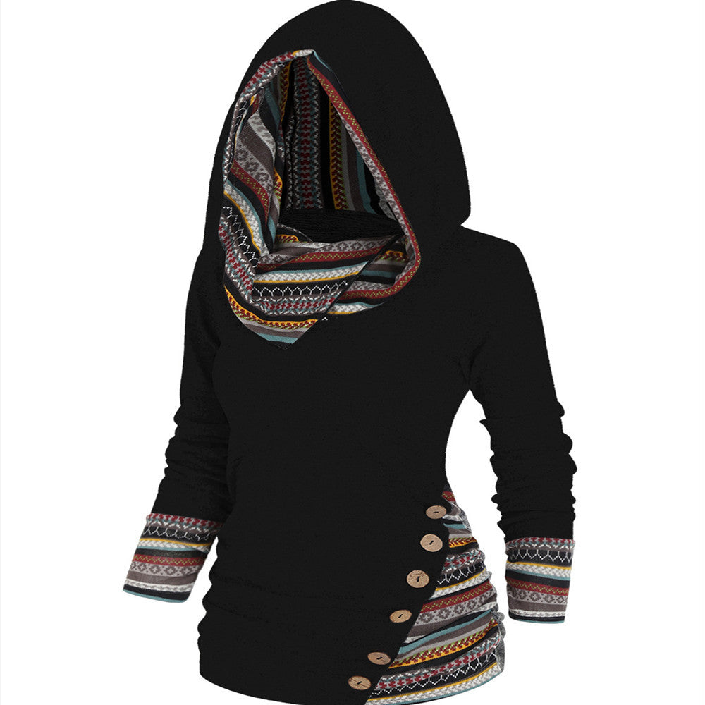 Sudadera con capucha boho patchwork para mujer